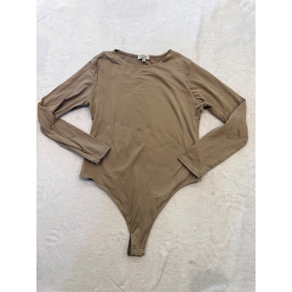 Faded Rose Essentials Tan Long Sleeve‎ Crew Neck Thong Bodysuit XL
